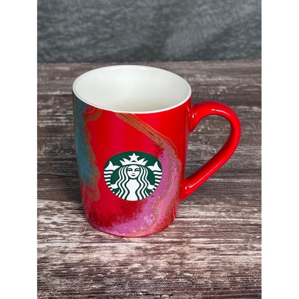 Starbucks Red Swirl 10oz Mug Coffee Cup White Interior Holiday‎ Gift